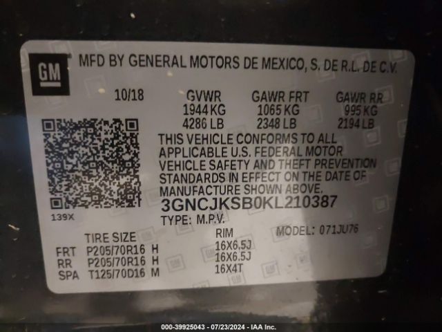 3GNCJKSB0KL210387 Chevrolet TRAX LS
