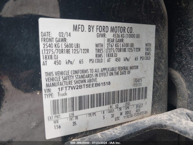 Ford F-250 Xlt 2014 1FT7W2BT5EEB61518 Image 9