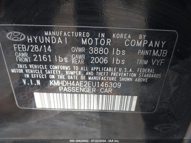Hyundai ELANTRA SE 2014 KMHDH4AE2EU146309 Image 9