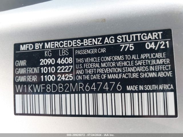 W1KWF8DB2MR647476 Mercedes-Benz C 300 Sedan