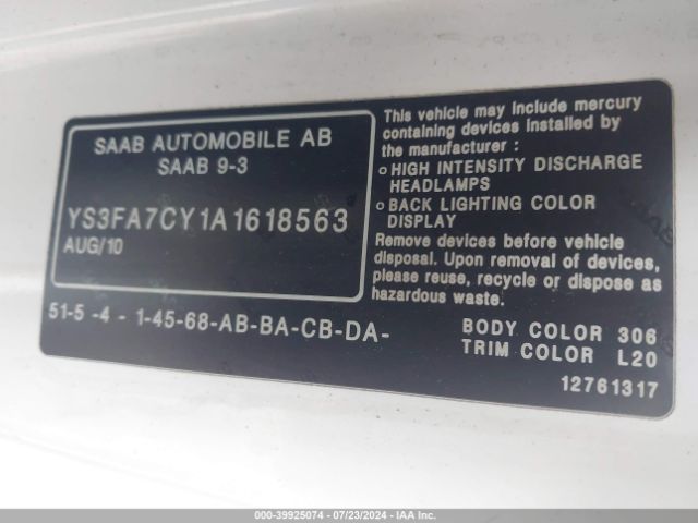 2010 SAAB 9-3 YS3FA7CY1A1618563 Photo 8