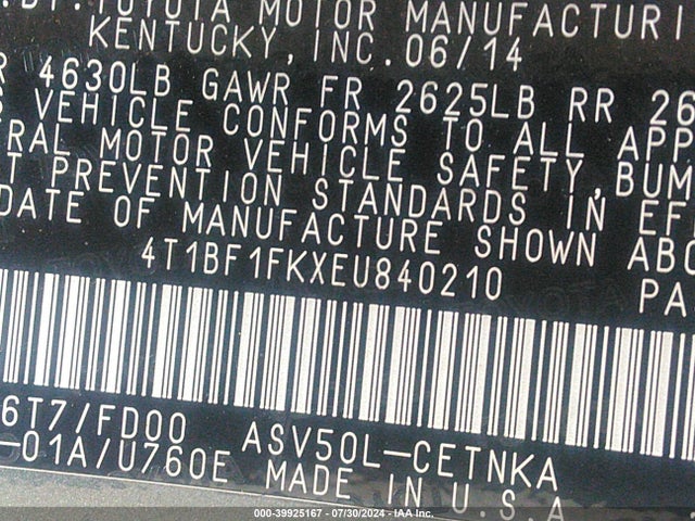 Toyota CAMRY LE 2014 4T1BF1FKXEU840210 Image 9