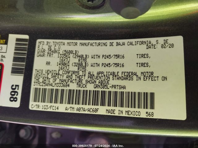 3TMCZ5AN4LM333684 Toyota Tacoma Sr5 V6