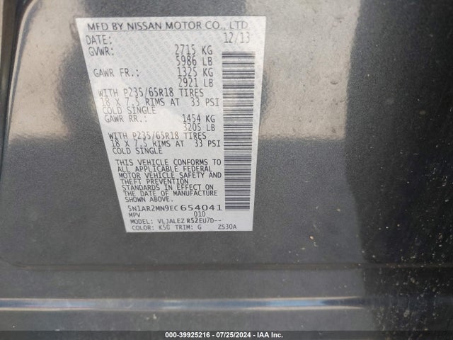 Nissan Pathfinder Sv 2014 5N1AR2MN9EC654041 Image 9