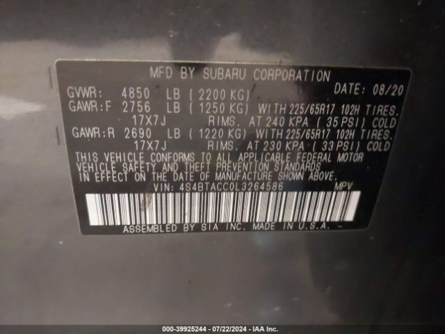 4S4BTACC0L3264586 Subaru Outback Premium