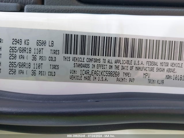 Jeep Grand Cherokee Laredo E 4x2 2019 1C4RJEAG1KC598260 Image 9