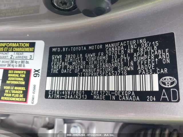 Toyota Corolla Le Eco 2015 2T1BPRHE5FC453716 Image 9