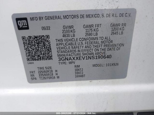 2022 CHEVROLET EQUINOX 3GNAXXEV1NS190640 Photo 8