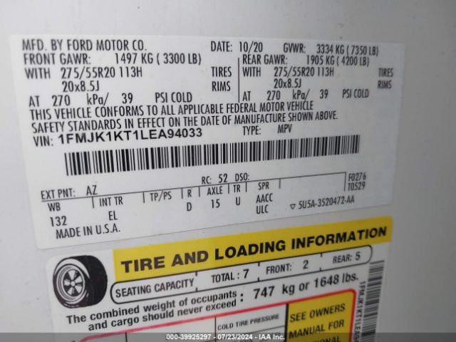 1FMJK1KT1LEA94033 Ford Expedition Limited Max