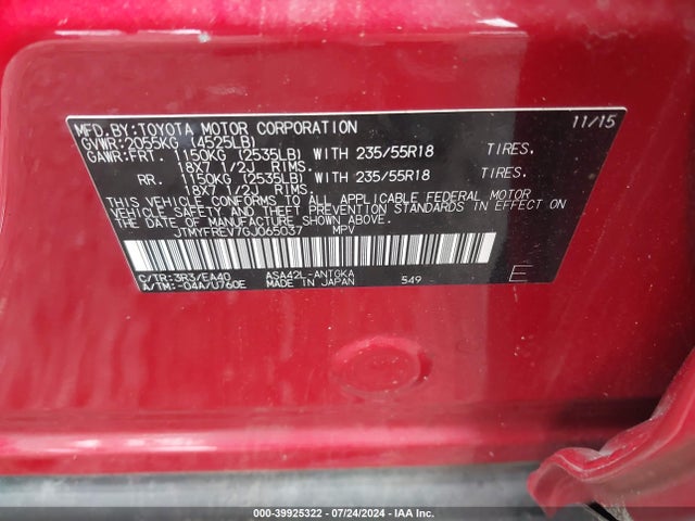 Toyota Rav4 Limited 2016 JTMYFREV7GJ065037 Image 9