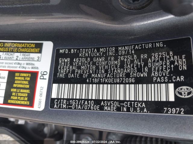 4T1BF1FK0EU872096 Toyota CAMRY L