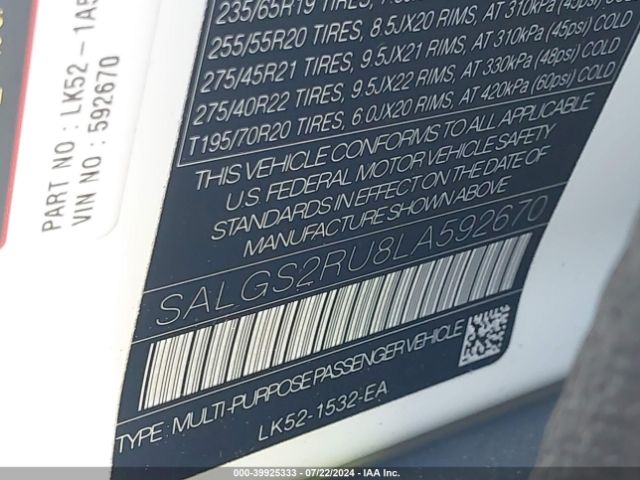 SALGS2RU8LA592670 Land Rover Range Rover Hse