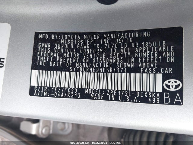 Toyota Corolla Se Special Edition 2017 5YFBURHE9HP584174 Image 9