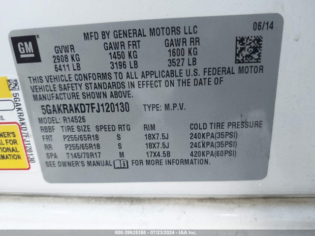5GAKRAKD7FJ120130 Buick Enclave Convenience