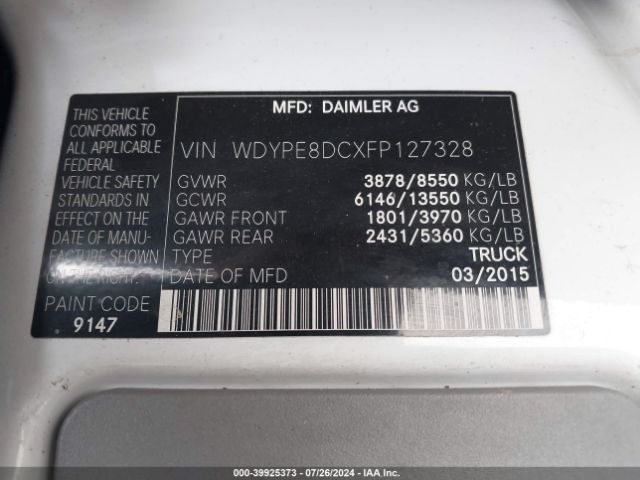 WDYPE8DCXFP127328 Freightliner Sprinter 2500 High Roof