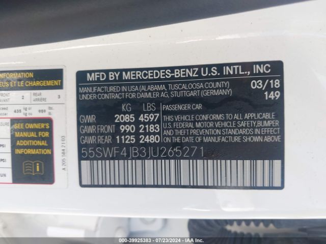 55SWF4JB3JU265271 Mercedes-Benz C 300