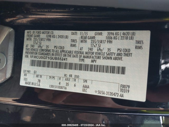 Ford ESCAPE SE 2016 1FMCU0G71GUB55241 Image 9