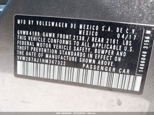 3VW2B7AJ1HM367322 Volkswagen Jetta 1.4t S
