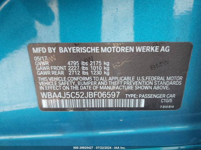 WBA4J5C52JBF06597 BMW 440i Gran Coupe