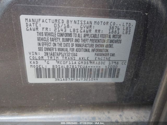 3N1AB7AP5JY321044 Nissan SENTRA S