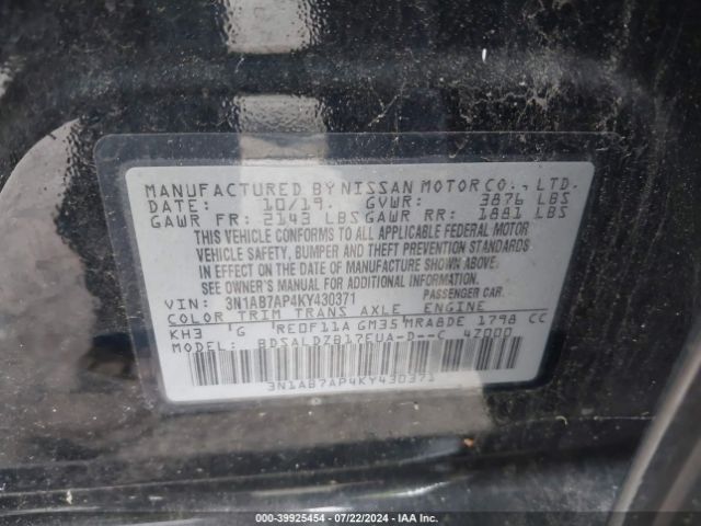 3N1AB7AP4KY430371 Nissan SENTRA SV