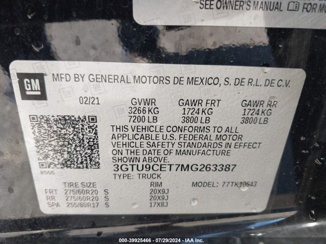 GMC Sierra 1500 4wd  Short Box Elevation 2021 3GTU9CET7MG263387 Image 9