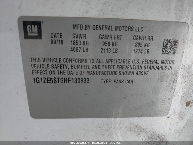 Chevrolet MALIBU 1LT 2017 1G1ZE5ST6HF130833 Image 9