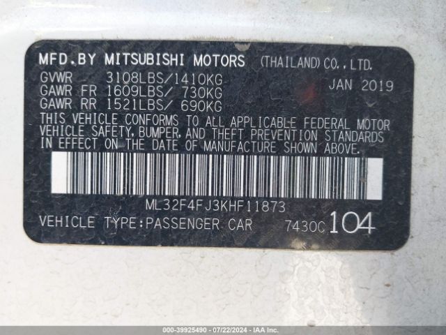 ML32F4FJ3KHF11873 Mitsubishi Mirage G4 Se
