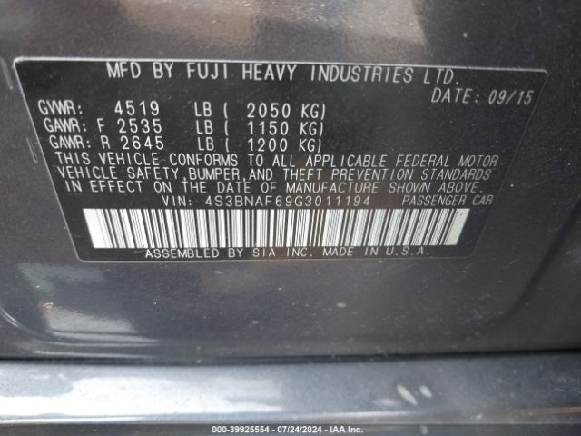 4S3BNAF69G3011194 Subaru Legacy 2.5i Premium