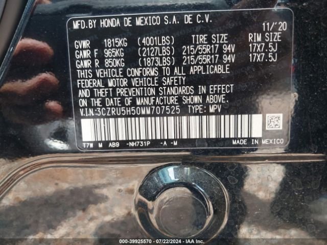 3CZRU5H50MM707525 Honda Hr-v 2wd Ex