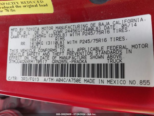 3TMJU4GNXEM170517 Toyota Tacoma Prerunner V6