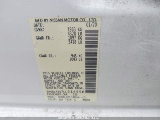 1N4BL4BV7LC214556 Nissan Altima S Fwd