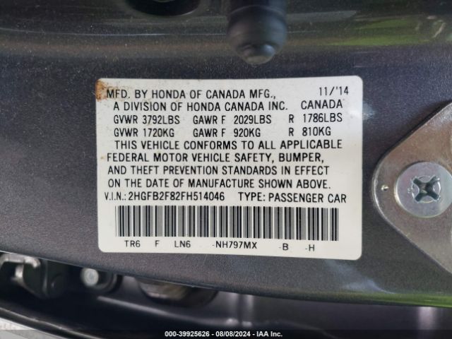 2HGFB2F82FH514046 Honda CIVIC EX
