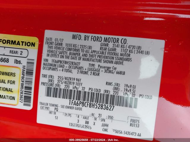1FA6P8CF8H5283627 Ford Mustang Gt Premium