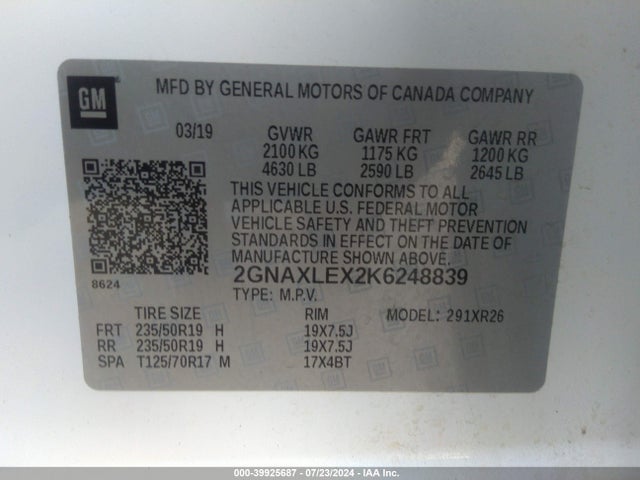 Chevrolet EQUINOX LT 2019 2GNAXLEX2K6248839 Image 9