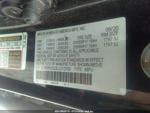 Honda Cr-v 2wd Lx 2020 5J6RW1H23LL013792 Image 9