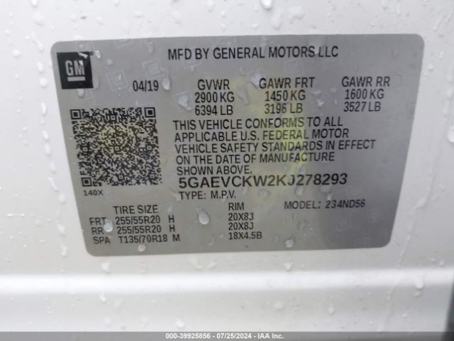 5GAEVCKW2KJ278293 Buick Enclave Awd Avenir