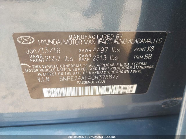 Hyundai SONATA SE 2016 5NPE24AF4GH378877 Image 9
