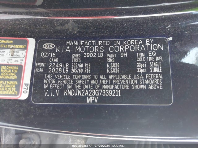 KIA Soul 2016 KNDJN2A23G7339211 Image 9