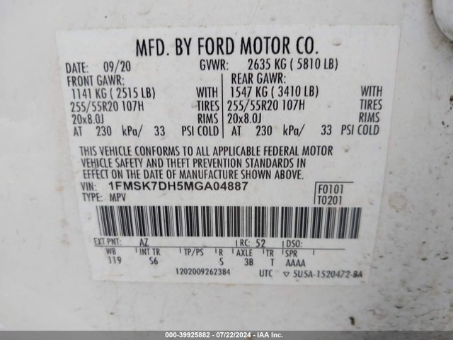 Ford EXPLORER XLT 2021 1FMSK7DH5MGA04887 Image 9