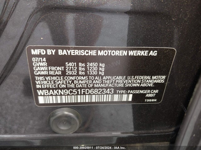 BMW 550i 2015 WBAKN9C51FD682343 Image 9