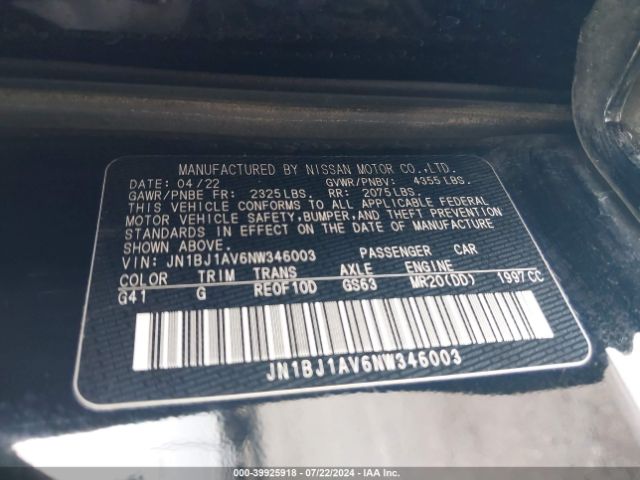 JN1BJ1AV6NW346003 Nissan Rogue Sport S Fwd Xtronic Cvt