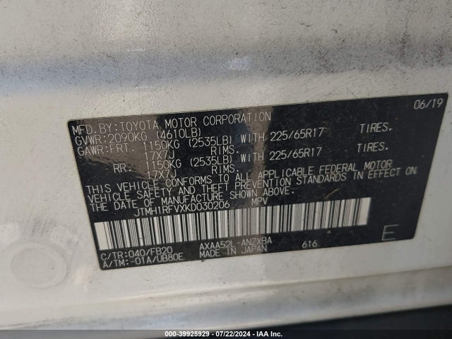Toyota RAV4 LE 2019 JTMH1RFVXKD030206 Image 9