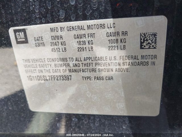 1G11D5SL7FF273397 Chevrolet MALIBU 2LT