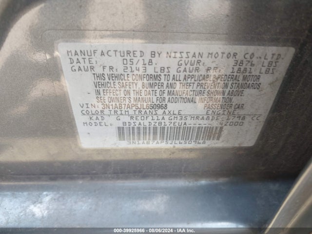 Nissan SENTRA SV 2018 3N1AB7AP5JL650968 Image 9