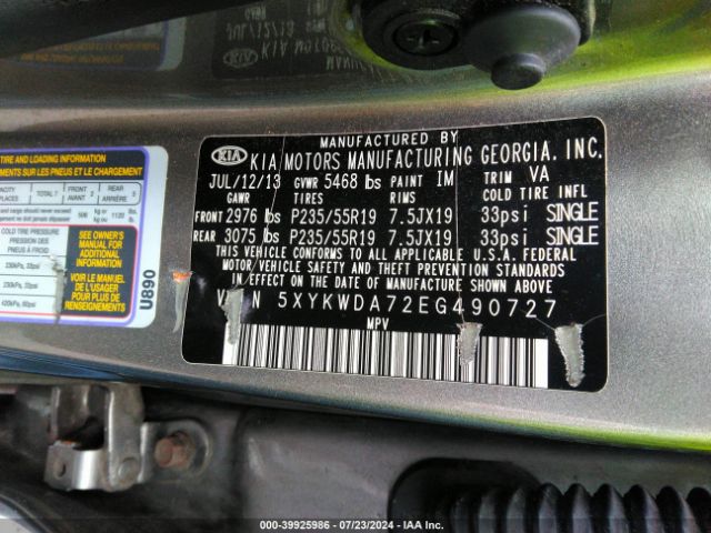 5XYKWDA72EG490727 KIA Sorento Limited V6