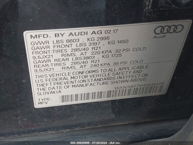 WA1VABF75HD045209 Audi Q7 3.0t Premium