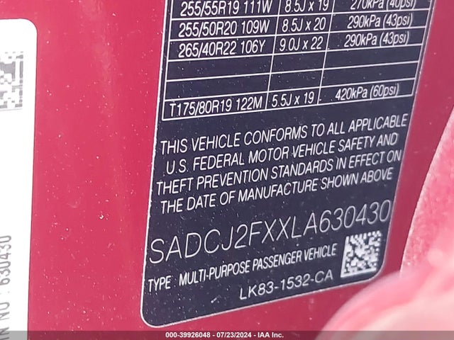 2020 JAGUAR F-PACE SADCJ2FXXLA630430 Photo 8