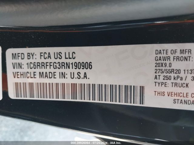 1C6RRFFG3RN190906 RAM 1500 Big Horn  4x4 5'7 Box