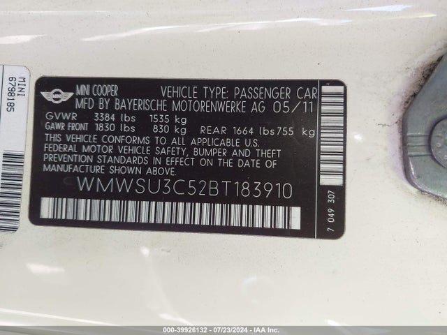 2011 MINI COOPER WMWSU3C52BT183910 Photo 8